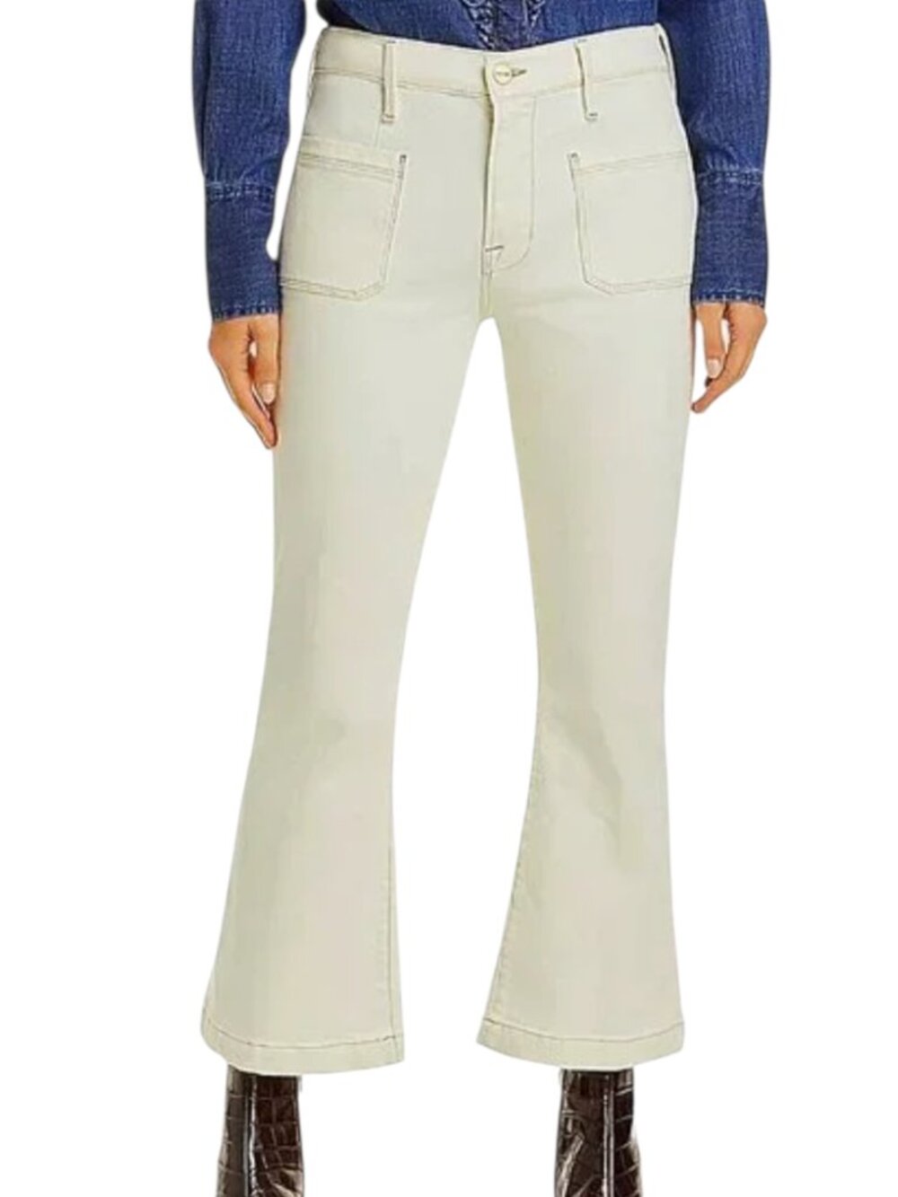 Frame Like New Le Bardot Cropped Flare High Rise Jeans Ecru Minimalist Luxe - 32